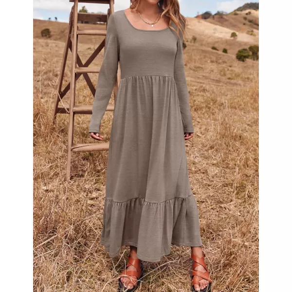 imageZESICA Womens 2024 Spring Dresses Long Sleeve Square Neck Summer Casual Swing Maxi Dress with PocketsOatmeal
