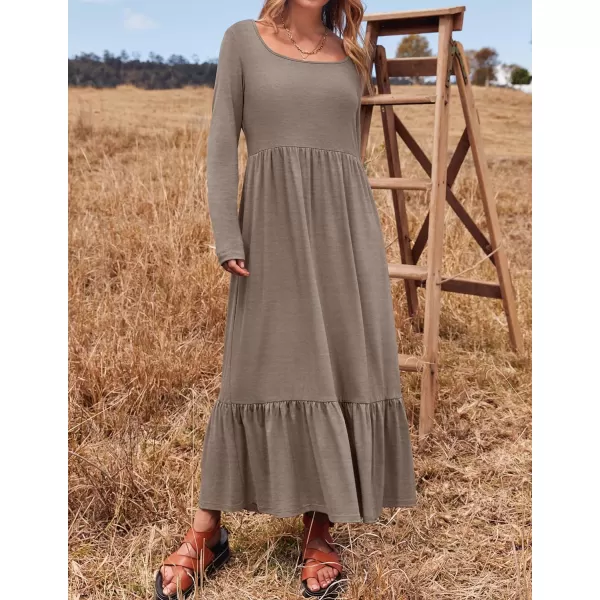 imageZESICA Womens 2024 Spring Dresses Long Sleeve Square Neck Summer Casual Swing Maxi Dress with PocketsOatmeal