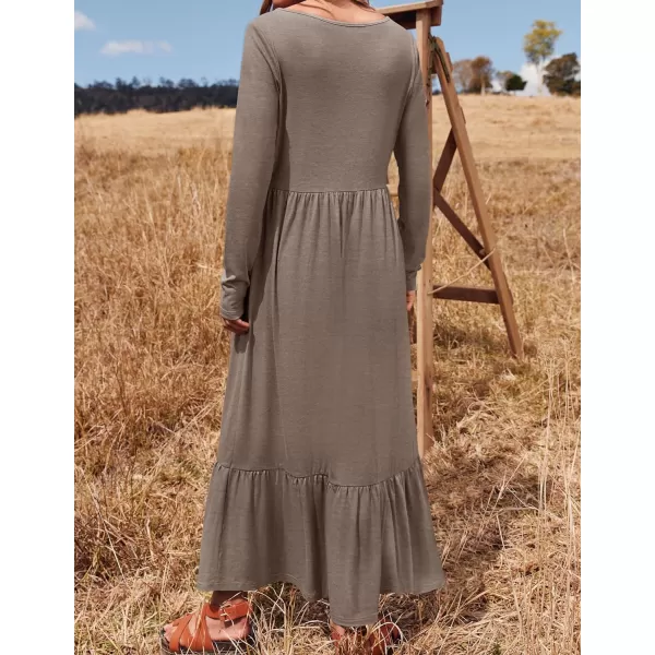 imageZESICA Womens 2024 Spring Dresses Long Sleeve Square Neck Summer Casual Swing Maxi Dress with PocketsOatmeal