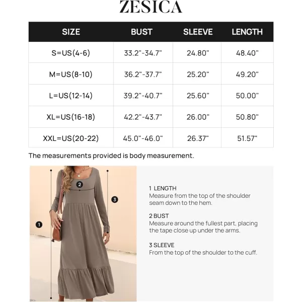 imageZESICA Womens 2024 Spring Dresses Long Sleeve Square Neck Summer Casual Swing Maxi Dress with PocketsOatmeal