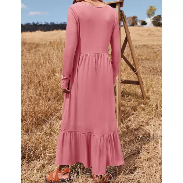 imageZESICA Womens 2024 Spring Dresses Long Sleeve Square Neck Summer Casual Swing Maxi Dress with PocketsPink