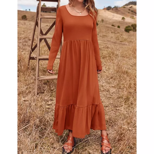 imageZESICA Womens 2024 Spring Dresses Long Sleeve Square Neck Summer Casual Swing Maxi Dress with PocketsRust
