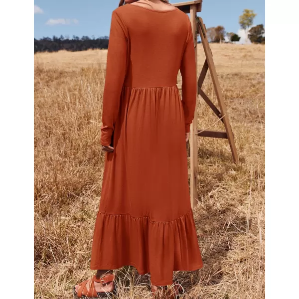 imageZESICA Womens 2024 Spring Dresses Long Sleeve Square Neck Summer Casual Swing Maxi Dress with PocketsRust