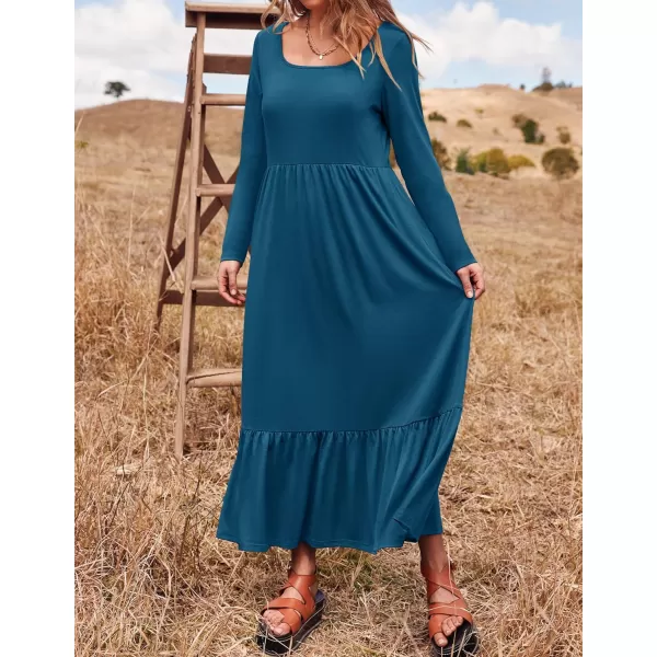 imageZESICA Womens 2024 Spring Dresses Long Sleeve Square Neck Summer Casual Swing Maxi Dress with PocketsTurquoise