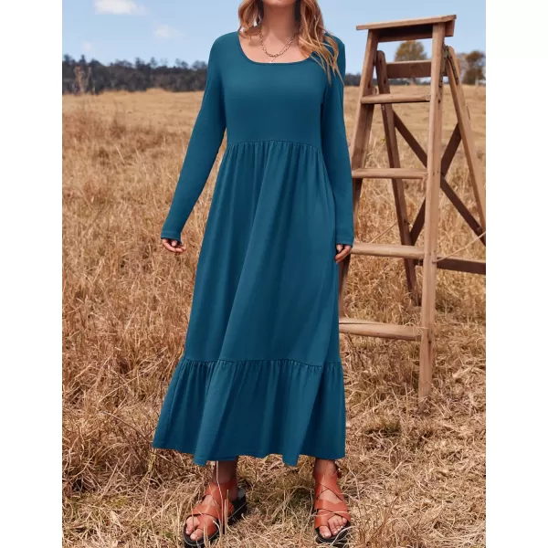 imageZESICA Womens 2024 Spring Dresses Long Sleeve Square Neck Summer Casual Swing Maxi Dress with PocketsTurquoise