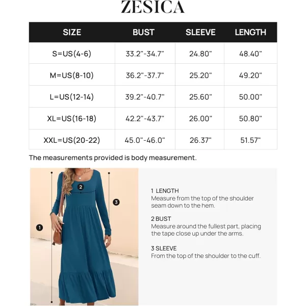imageZESICA Womens 2024 Spring Dresses Long Sleeve Square Neck Summer Casual Swing Maxi Dress with PocketsTurquoise