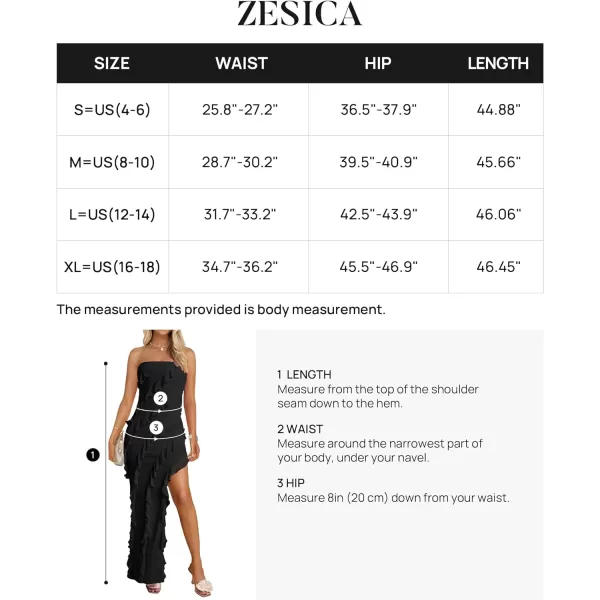 imageZESICA Womens 2024 Strapless Bodycon Dress Sexy Off Shoulder Mesh Tassel Ruffle Side Split Tube Party Maxi DressesBlack
