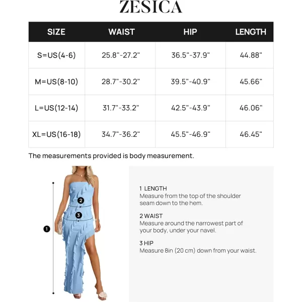 imageZESICA Womens 2024 Strapless Bodycon Dress Sexy Off Shoulder Mesh Tassel Ruffle Side Split Tube Party Maxi DressesBlue
