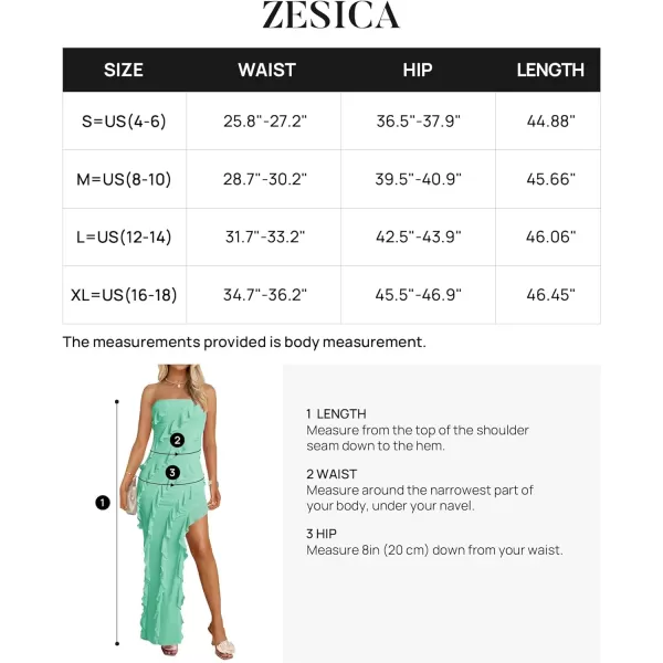 imageZESICA Womens 2024 Strapless Bodycon Dress Sexy Off Shoulder Mesh Tassel Ruffle Side Split Tube Party Maxi DressesMint