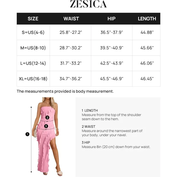 imageZESICA Womens 2024 Strapless Bodycon Dress Sexy Off Shoulder Mesh Tassel Ruffle Side Split Tube Party Maxi DressesPink