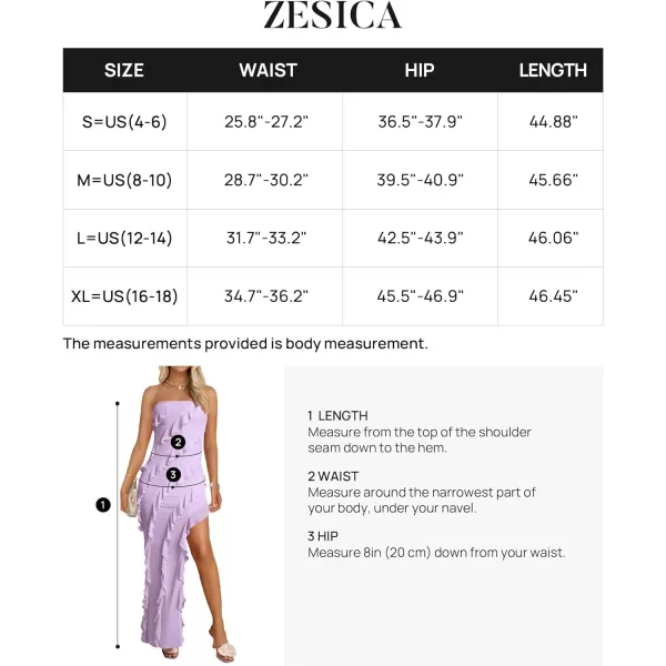 imageZESICA Womens 2024 Strapless Bodycon Dress Sexy Off Shoulder Mesh Tassel Ruffle Side Split Tube Party Maxi DressesPurple