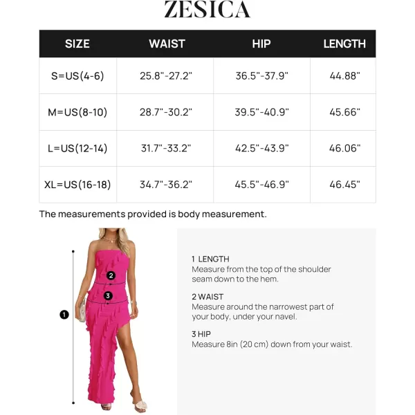 imageZESICA Womens 2024 Strapless Bodycon Dress Sexy Off Shoulder Mesh Tassel Ruffle Side Split Tube Party Maxi DressesRose