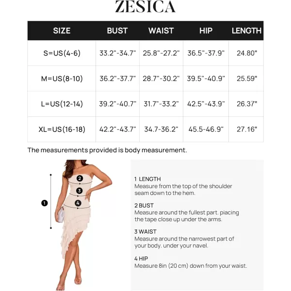 imageZESICA Womens 2024 Strapless Bodycon Tube Dress Sexy Off Shoulder Mesh Irregular Ruffle Backless Party Midi DressesApricot