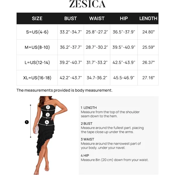 imageZESICA Womens 2024 Strapless Bodycon Tube Dress Sexy Off Shoulder Mesh Irregular Ruffle Backless Party Midi DressesBlack