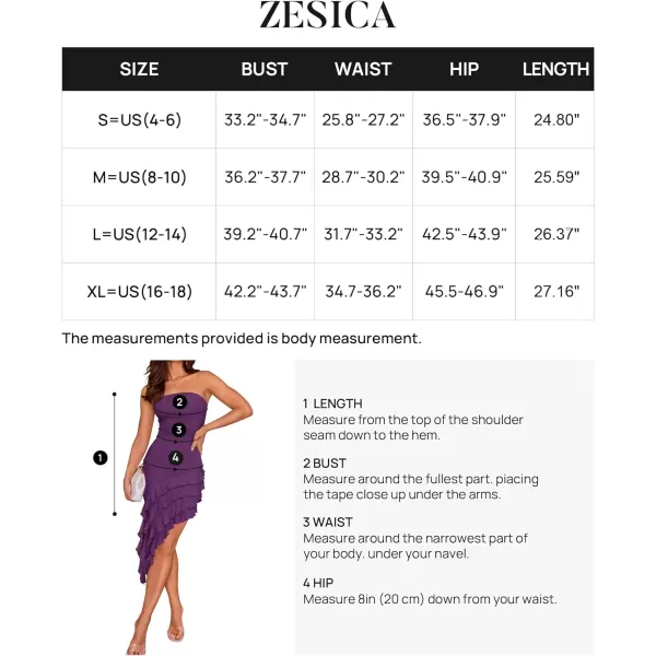 imageZESICA Womens 2024 Strapless Bodycon Tube Dress Sexy Off Shoulder Mesh Irregular Ruffle Backless Party Midi DressesDarkpurple