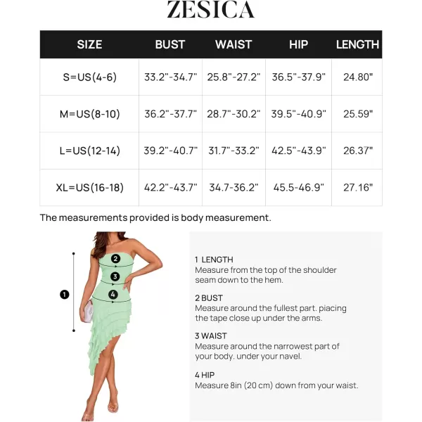 imageZESICA Womens 2024 Strapless Bodycon Tube Dress Sexy Off Shoulder Mesh Irregular Ruffle Backless Party Midi DressesLightgreen