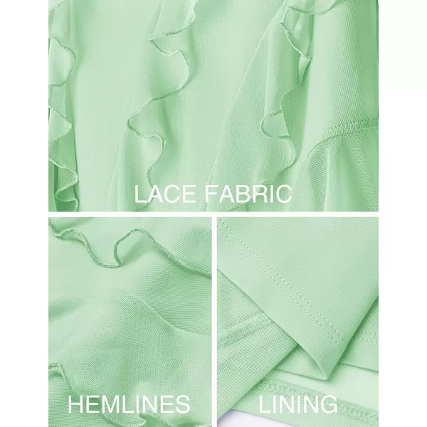 imageZESICA Womens 2024 Strapless Bodycon Tube Dress Sexy Off Shoulder Mesh Irregular Ruffle Backless Party Midi DressesLightgreen