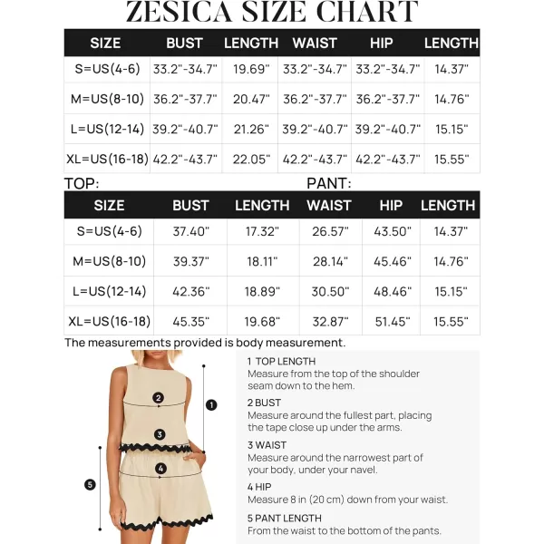 imageZESICA Womens 2024 Summer 2 Piece Outfits Set Linen Lace Trim Crewneck Tank Crop Top and Shorts Lounge Pajama SetsApricot
