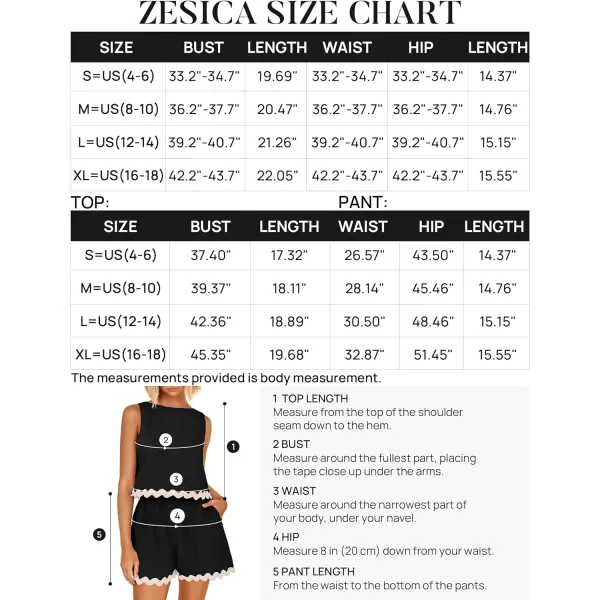 imageZESICA Womens 2024 Summer 2 Piece Outfits Set Linen Lace Trim Crewneck Tank Crop Top and Shorts Lounge Pajama SetsBlack