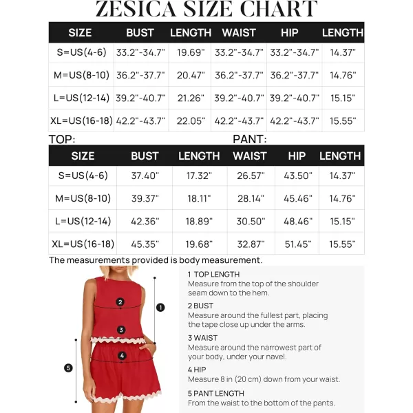 imageZESICA Womens 2024 Summer 2 Piece Outfits Set Linen Lace Trim Crewneck Tank Crop Top and Shorts Lounge Pajama SetsRed