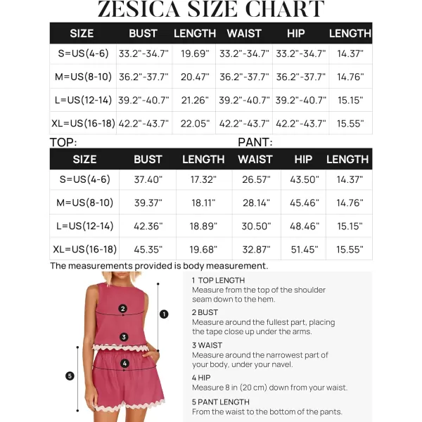 imageZESICA Womens 2024 Summer 2 Piece Outfits Set Linen Lace Trim Crewneck Tank Crop Top and Shorts Lounge Pajama SetsRose