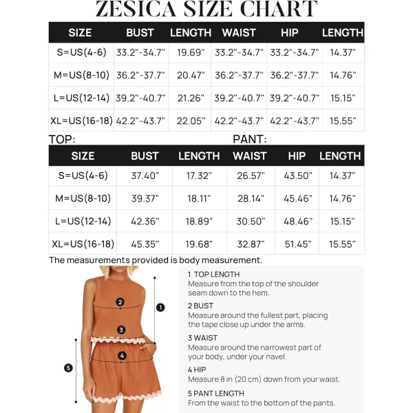 imageZESICA Womens 2024 Summer 2 Piece Outfits Set Linen Lace Trim Crewneck Tank Crop Top and Shorts Lounge Pajama SetsRust