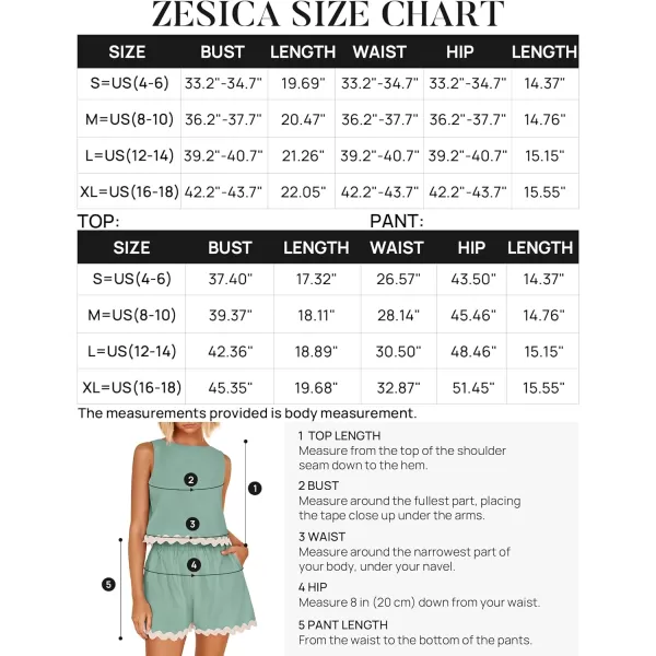 imageZESICA Womens 2024 Summer 2 Piece Outfits Set Linen Lace Trim Crewneck Tank Crop Top and Shorts Lounge Pajama SetsSage