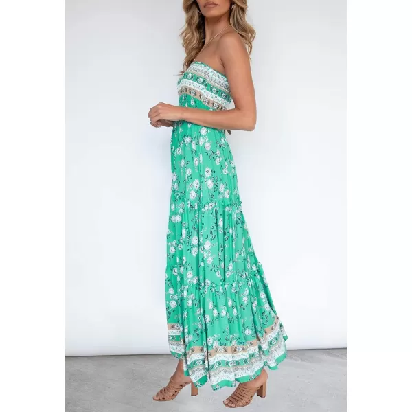 imageZESICA Womens 2024 Summer Bohemian Floral Printed Strapless Beach Party Long Maxi DressAqua