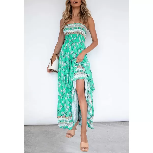 imageZESICA Womens 2024 Summer Bohemian Floral Printed Strapless Beach Party Long Maxi DressAqua