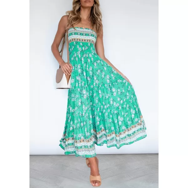 imageZESICA Womens 2024 Summer Bohemian Floral Printed Strapless Beach Party Long Maxi DressAqua