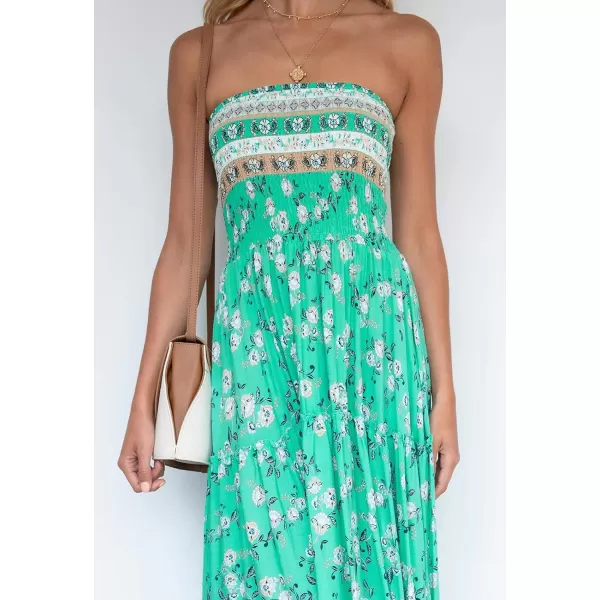 imageZESICA Womens 2024 Summer Bohemian Floral Printed Strapless Beach Party Long Maxi DressAqua