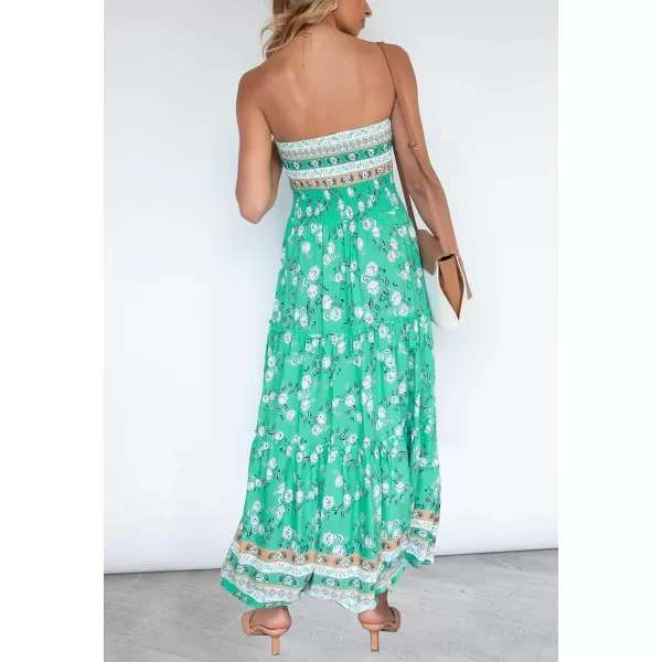 imageZESICA Womens 2024 Summer Bohemian Floral Printed Strapless Beach Party Long Maxi DressAqua