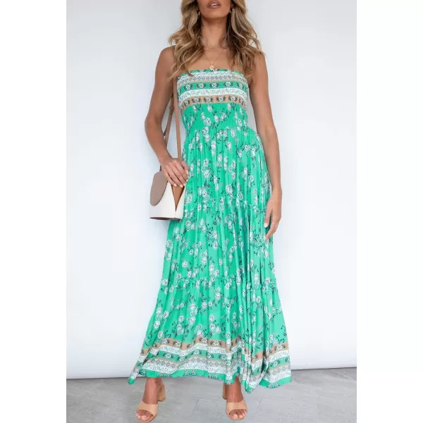imageZESICA Womens 2024 Summer Bohemian Floral Printed Strapless Beach Party Long Maxi DressAqua