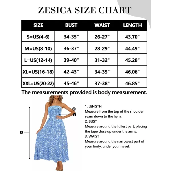 imageZESICA Womens 2024 Summer Bohemian Floral Printed Strapless Beach Party Long Maxi DressBlue