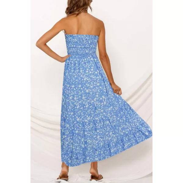 imageZESICA Womens 2024 Summer Bohemian Floral Printed Strapless Beach Party Long Maxi DressBlue