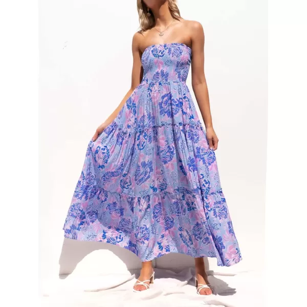 imageZESICA Womens 2024 Summer Bohemian Floral Printed Strapless Beach Party Long Maxi DressBluishviolet