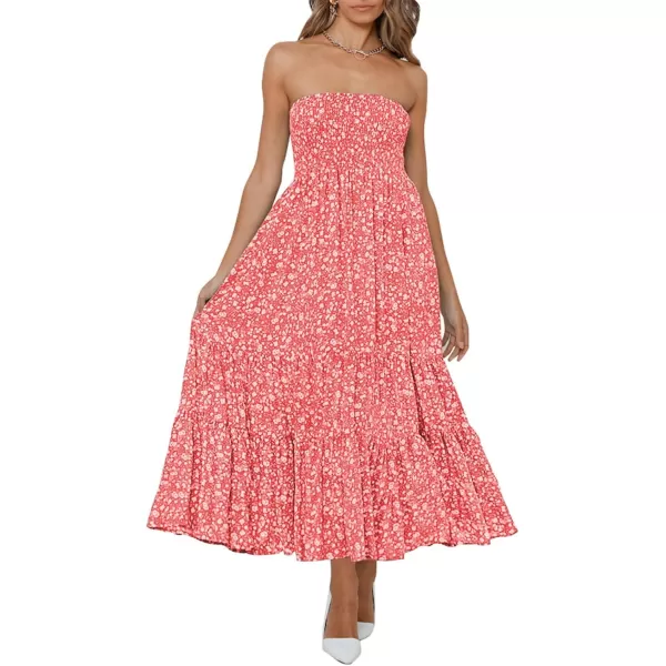 imageZESICA Womens 2024 Summer Bohemian Floral Printed Strapless Beach Party Long Maxi DressCoralpink