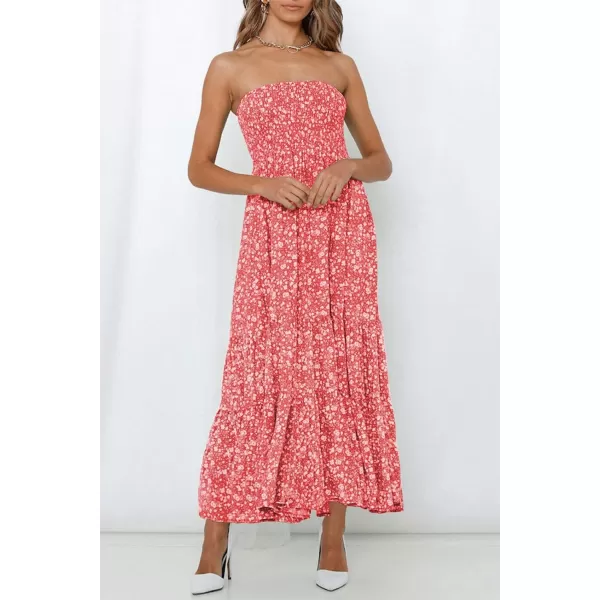 imageZESICA Womens 2024 Summer Bohemian Floral Printed Strapless Beach Party Long Maxi DressCoralpink