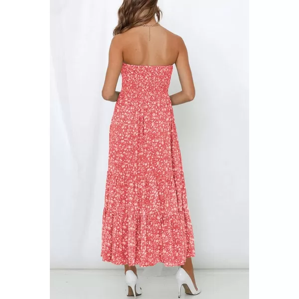 imageZESICA Womens 2024 Summer Bohemian Floral Printed Strapless Beach Party Long Maxi DressCoralpink