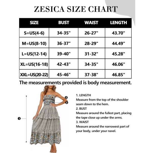 imageZESICA Womens 2024 Summer Bohemian Floral Printed Strapless Beach Party Long Maxi DressCream