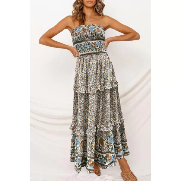 imageZESICA Womens 2024 Summer Bohemian Floral Printed Strapless Beach Party Long Maxi DressCream