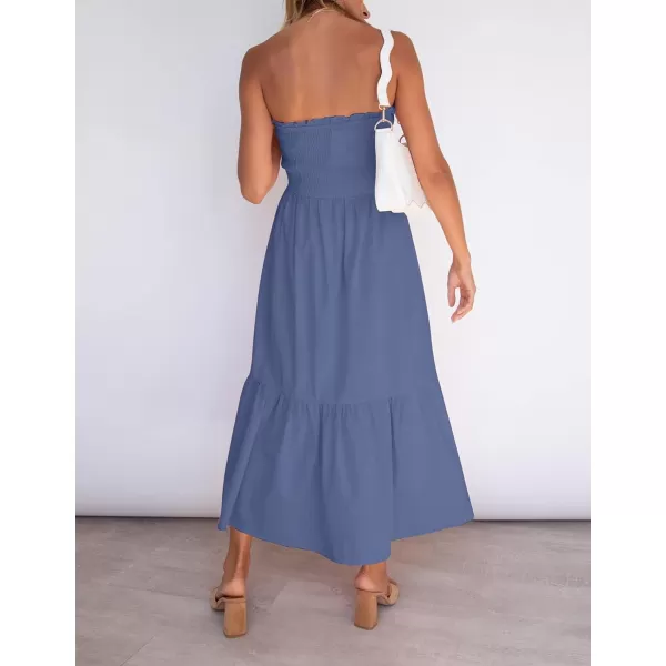 imageZESICA Womens 2024 Summer Bohemian Floral Printed Strapless Beach Party Long Maxi DressDustyblue
