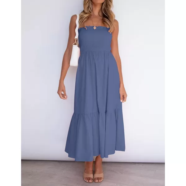 imageZESICA Womens 2024 Summer Bohemian Floral Printed Strapless Beach Party Long Maxi DressDustyblue