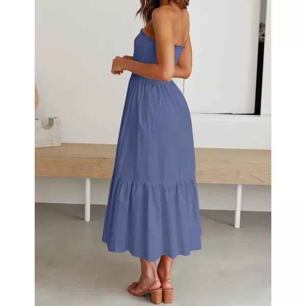 imageZESICA Womens 2024 Summer Bohemian Floral Printed Strapless Beach Party Long Maxi DressDustyblue