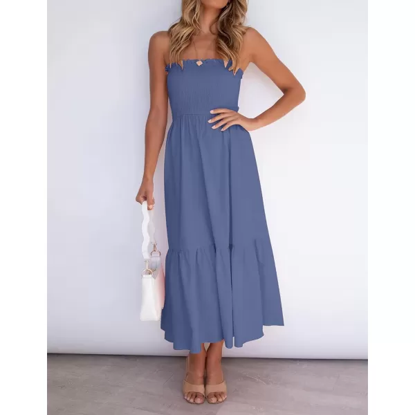 imageZESICA Womens 2024 Summer Bohemian Floral Printed Strapless Beach Party Long Maxi DressDustyblue