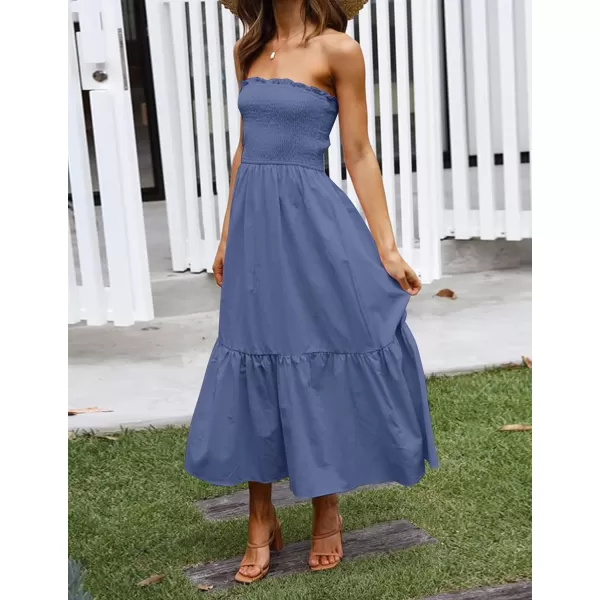 imageZESICA Womens 2024 Summer Bohemian Floral Printed Strapless Beach Party Long Maxi DressDustyblue