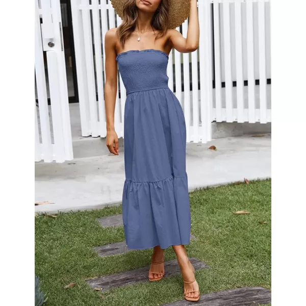 imageZESICA Womens 2024 Summer Bohemian Floral Printed Strapless Beach Party Long Maxi DressDustyblue