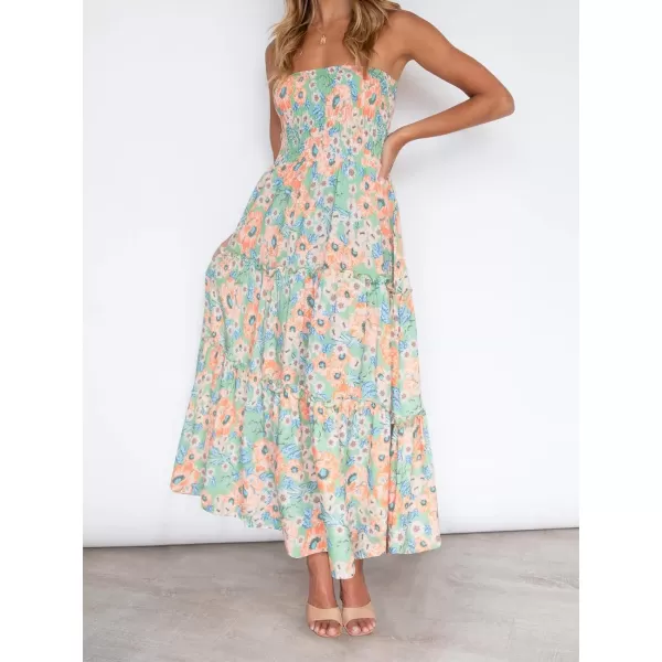 imageZESICA Womens 2024 Summer Bohemian Floral Printed Strapless Beach Party Long Maxi DressFloral1