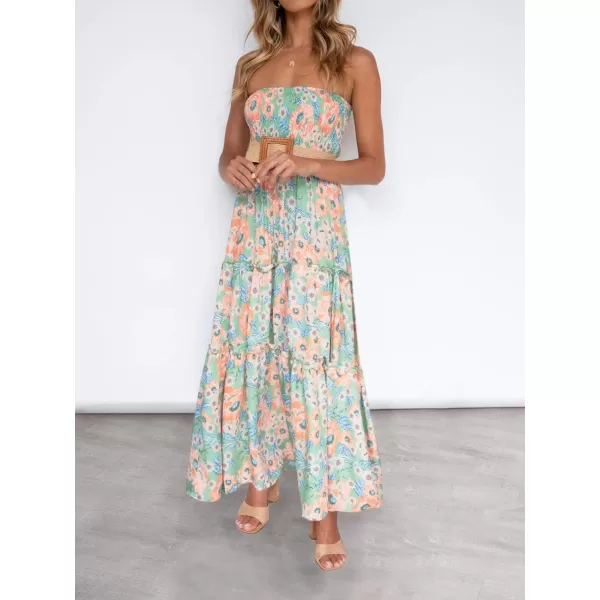 imageZESICA Womens 2024 Summer Bohemian Floral Printed Strapless Beach Party Long Maxi DressFloral1