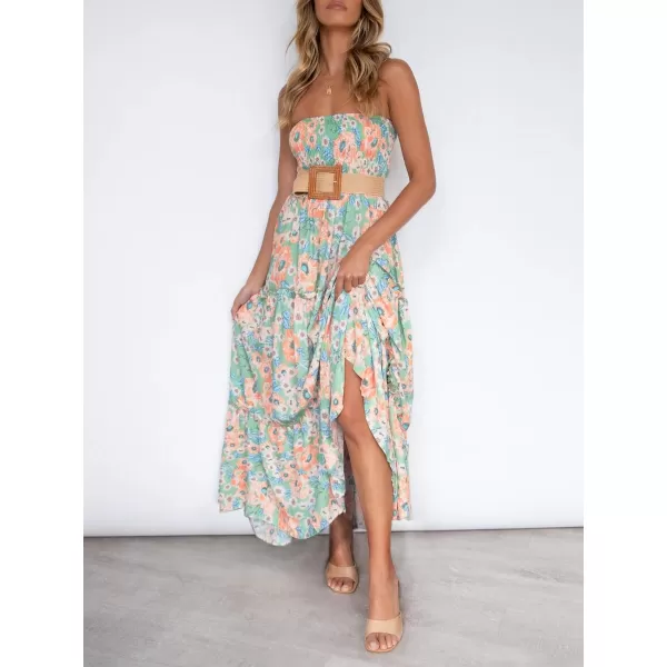 imageZESICA Womens 2024 Summer Bohemian Floral Printed Strapless Beach Party Long Maxi DressFloral1